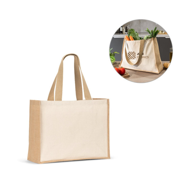HELSINQUE. Canvas bag (320 g/m²), with bottom and sides in laminated jute (350 g/m²) in natural tone